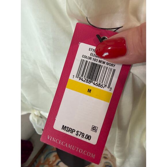 Vince Camuto Ivory Blouson Sleeve, V‑Neck, Tie Hem Top, NWT, Sz M ✨ - Picture 7 of 8